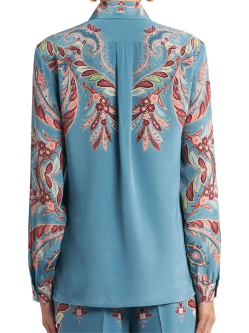 Camicia da donna in pura seta, motivo floreale sullo sfondo azzurro ETRO | WRIA0019AKA37X0884